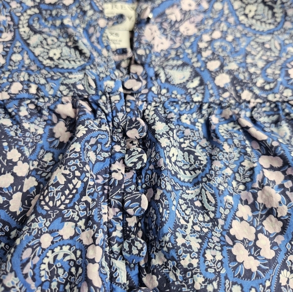J. Crew X Liberty Fabrics Women's XS Button Front Rufflw Neck Popover Blue - Picture 4 of 11